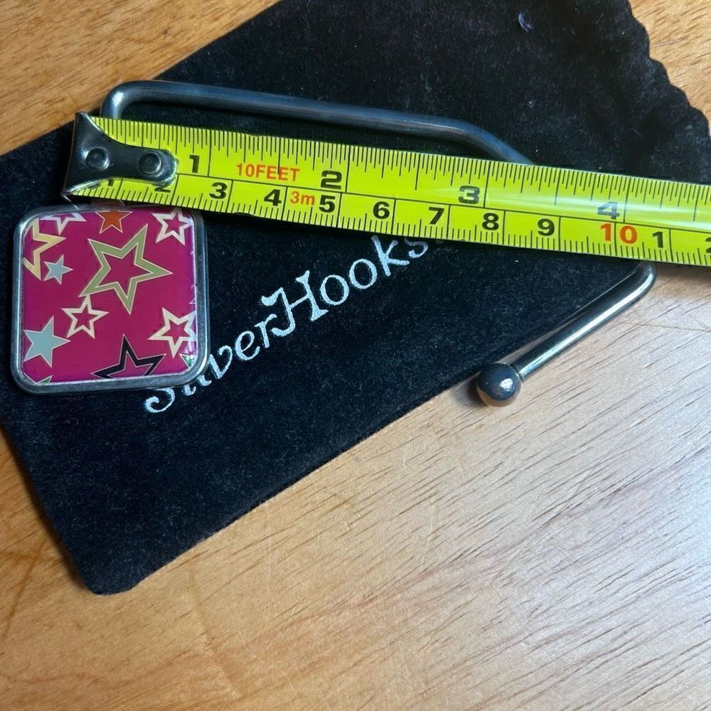 SilverHooks Purse Holder Hook, Red MultiColor Stars, Comes with Pouch - Picture 3 of 4